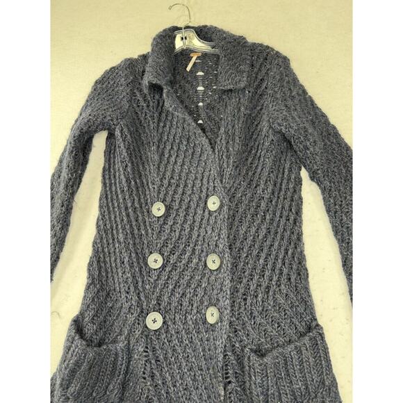 Free People Wool & Alpaca Blend Dark Navy Blue Long Cardigan Sweater Size Small - Picture 11 of 13